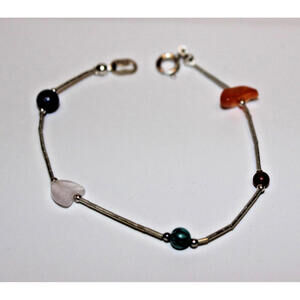 Vintage 925 Sterling Silver Multi Stone Bead Bracelet 7” Delicate Estate Gifted
